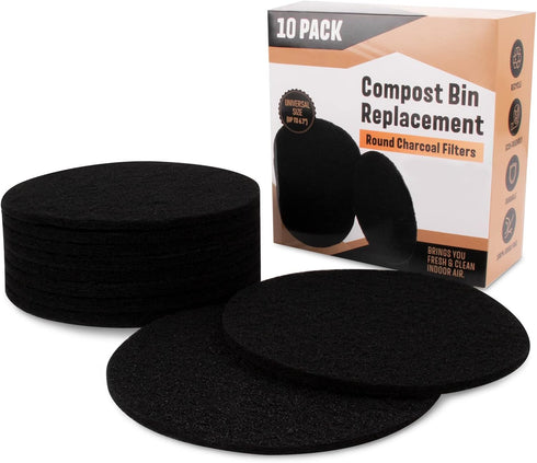 10 Pack Charcoal Filters for Kitchen Compost Bin, Compost Filters for Countertop Bin Pail Replacement, Activated Charcoal Home Bucket Refill Sets,...