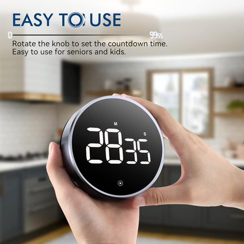 Digital Kitchen Timer, 3.8'' Large LED Display Countdown Countup Timer, Timer for Kids, Classroom Magnetic Timer, Adjustable Volume, Brightness, E...