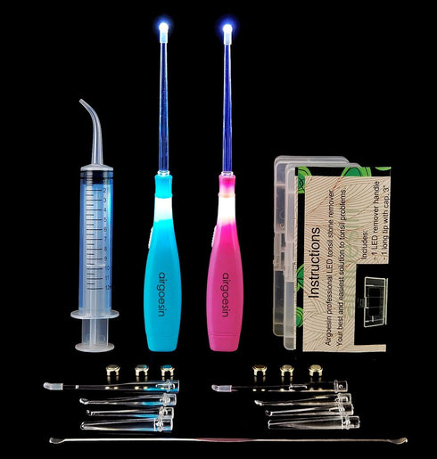Airgoesin Upgraded 2 Lighted Tonsil Stone Remove Tool Tonsillolith Pick + Irrigation Clean Syringe Fresh Breath Oral Rinse...