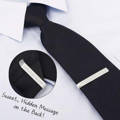kilofly Men's Tie Clip Hidden Message WORLD'S BEST DAD GRANDPA BROTHER UNCLE Tie Bar...
