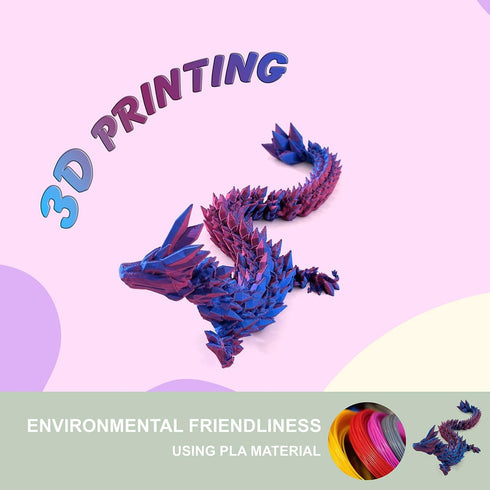 12" 3D Printed Dragon, Articulated Dragon, Crystal Dragon, Dragon Fidget toy, Home Office Decor Executive Desk Toy (Purple)...