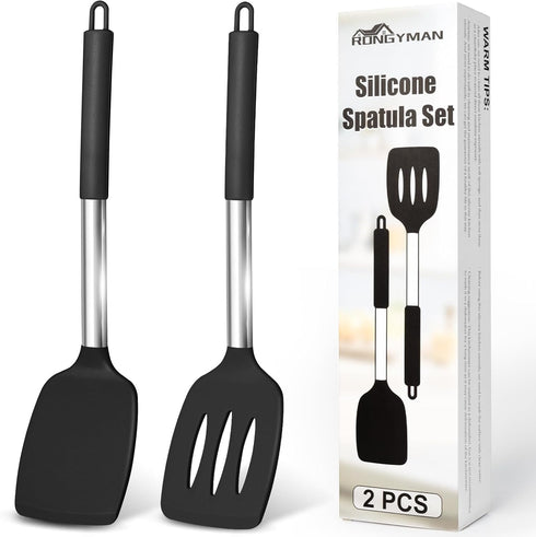 Silicone Turner Spatula Set of 2 Spatulas Silicone Heat Resistant 446°F Kitchen Spatulas for Cooking, Non Stick Cookware Food Grade, BPA Free, Dis...