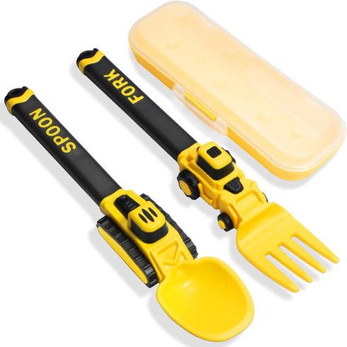 Construction Toddler Utensils - Reusable Plastic Toddler Fork and Spoon & Storage Case - Suitable for Kids Utensils Toys - Used for Toddler Gifts ...
