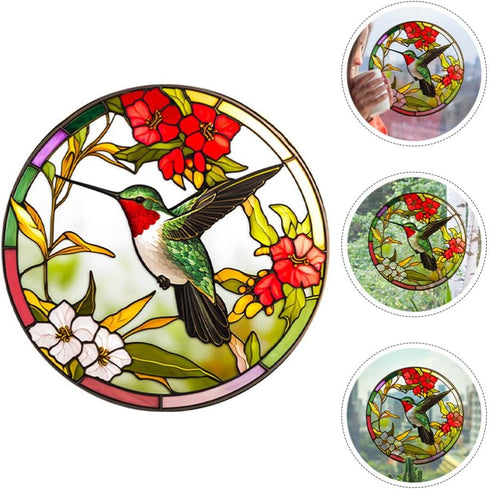 Stained Glass Hummingbird Window Clings Anti-Collision Window Decals Summer Window Stickers Static Clings Birds Strikes on Window Glass Non Adhesi...