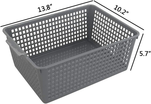 Gloreen 3 Pack Large Plastic Storage Baskets, Multipurpose Storage Basket for Organizer, Grey...