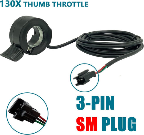 Electric Bike 130X Thumb Throttle Compatible with Left and Right-Handed Ebike Throttle 12V/24V/36V/48V/52V/60V/72V Universal Voltage Electric Bicy...
