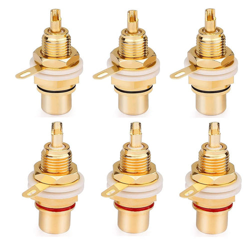 Gold Plated Female RCA Phono Panel Mount Chassis Socket Plug Jack Connector - (6 Pcs)...