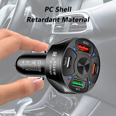 65W 4 Ports Car Fast Charging Charger Cigarette Lighter Adapter,with QC 3.0 15W&PD 20W&Type C Car Phone Charger for iPhone 14 13 12 Pro Max X Xs,S...
