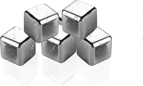 COSIEST 6PCS Whiskey Stones Stainless Steel Ice Cubes, Reusable Metal Ice Stones, Freezer Storage Tray for Beer Wine Cooler, Pub Bar Accessories...