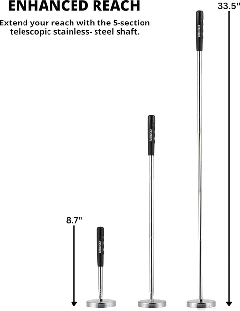 NEIKO 53426A 35LB Magnetic Pick Up Tool, Large Magnet with 3.3" Head, Extendable Magnetic Sweeper on a Stick up to 33.5 Inches, Nail Finder Pickup...