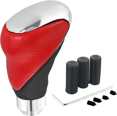 Lunsom Leather Gear Shift Knob, Type-R Gear Shifter Head Handle Lever Metal Shift Knob Fit Most Transmission Automatic Manual Vehicle (Black & Red...