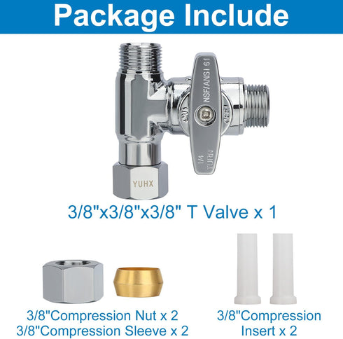 Brass Angle Stop Add-A-Tee Valve,3/8 x 3/8" x 3/8 Compression Water Splitter...