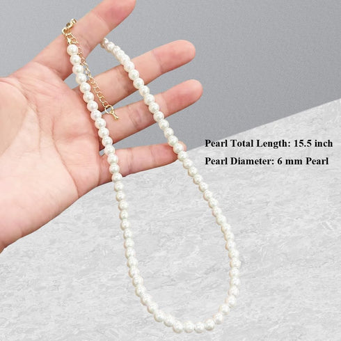 Pearl Necklace for Women, 4/6/8/10mm White Imitation Pearl Necklace, Round Faux Glass Pearl Necklace, Pearl Choker Necklace, Elegant Wedding Parti...