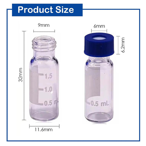 2mL Autosampler Vials, 9-425 HPLC Vials with Screw Cap, White PTFE & Red Silicone Septa, Borosilicate Sample Vial with Writing Area and Graduation...