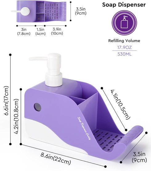 Hand Soap Dispenser with Toothbrush and Toothpaste Holder, Dish Soap Dispenser with Sponge Holder and Brush Holder, Kids Soap Dispenser for Bathro...