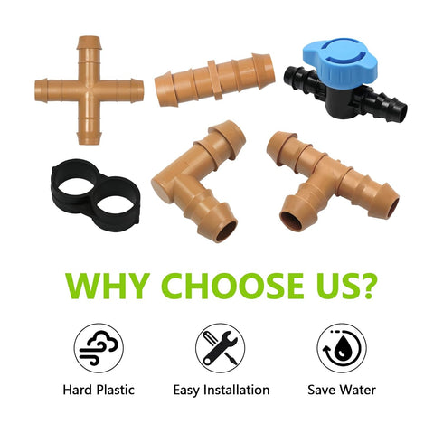 37 Pieces Drip Irrigation Fittings Kit for 1/2 Inch Tubing, Drip Irrigation Parts for Drip Sprinkler System - 12 Couplings, 9 Tees, 6 Elbows, 6 Pl...
