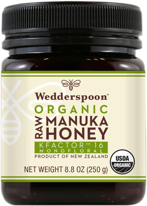 Wedderspoon Raw Organic Manuka Honey KFactor 16+, 8.8 Oz, Unpasteurized, Genuine New Zealand Honey, Multi-Functional, Non-GMO Superfood, Kfactor, ...