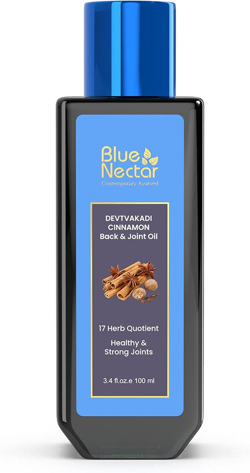 Blue Nectar Ayurvedic Back, Joint and Shoulder Pain Oil with Cinnamon, Clove Essential Oils (17 Herbs, 3.38 Fl oz)...