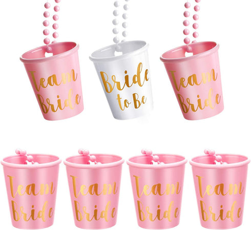 Boao 8 Pieces Bride Shot Necklace Glass, Bachelorette Shot Glass Necklace with Gold Foil for Wedding Bachelor Party and Bridal Shower Decorations(...