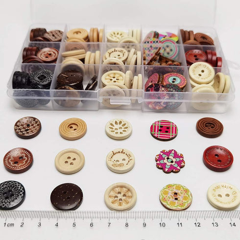 Libiline 150pcs of 15 Styles in Box New Wood Button Craft Clothe Sewing Decor … (Mix, 20mm(3/4"))...