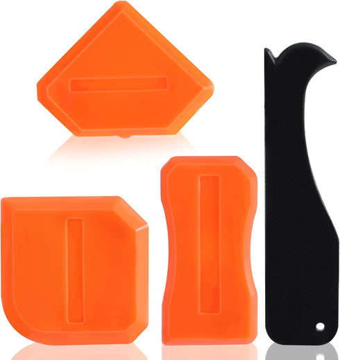 Caulk Tool Set 4 Pcs Sealant Silicone Finishing Kits 3 in 1 Scraper Multifunction Hand Tools Orange Grout Caulk Remover Applicator for Kitchen Bat...