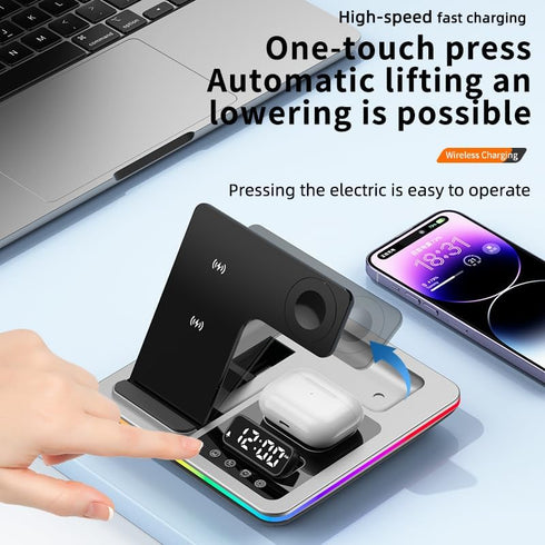 3in1 Wireless Charger Stand 15W Fast Charging for iPhone 15/14/13/12 Pro Max iWatch AirPods Charge Dock Station Holder (Silver), GBT-WD34...