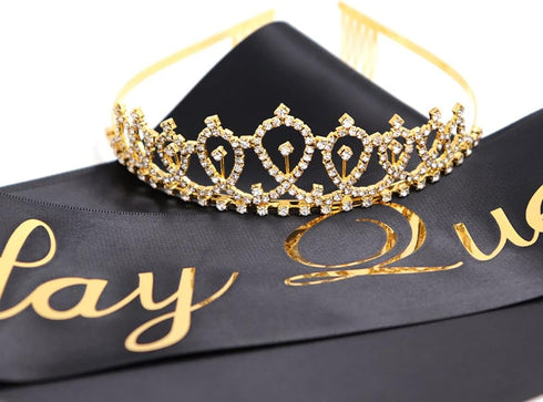 Birthday Queen Sash & Rhinestone Tiara Kit - 15th 16th 18th 21st 30th 40th 50th 60th Birthday Sash Birthday Gifts Birthday Party Favors Supplies a...
