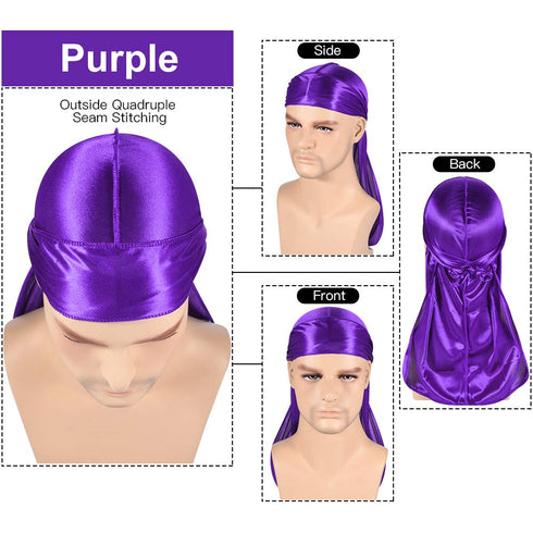 ROYBENS 3PCS Silky Durags Pack for Men Waves, Satin Doo Rag, Award 1 Wave Cap,Q...