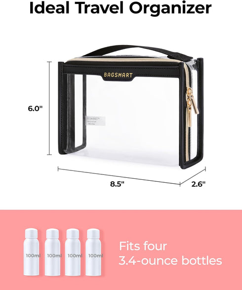 BAGSMART TSA Approved Toiletry Bag, Clear Travel Toiletry Bag, Makeup Cosmetic Pouch Bag for Women Men Carry on Airport Airline Quart Size Complia...