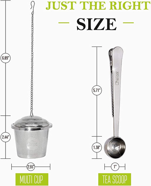 Tea Infuser for Loose Tea - Set of 2 Large Cup & Scoop with Bag Clip - Reusable Tea Strainers, Steeper for Loose Tea, Diffusers for Brew, Tea, Spi...