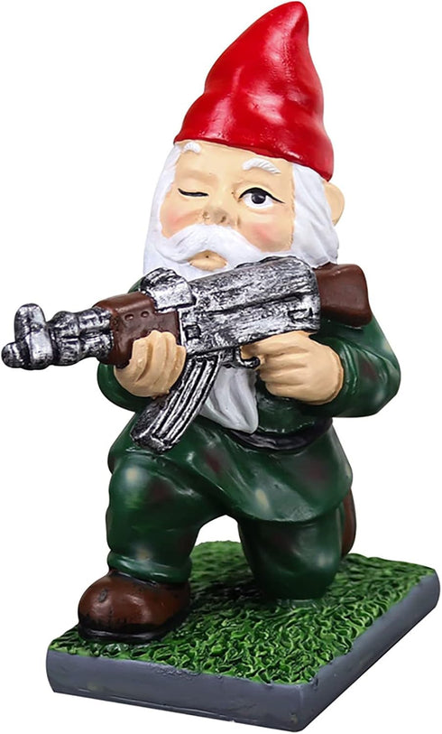 Military Gnomes Funny Army with Guns AK47 Garden Decor Outdoor Statue Figurines Lawn Yard Decoration Resin (B)...