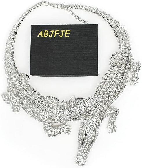 Retro Ethnic Crystal Double Gator Chunky Bib Collar Choker Necklace Gothic Stylish Exaggerated Fashion Animal Statement Necklace Jewelry For Women...