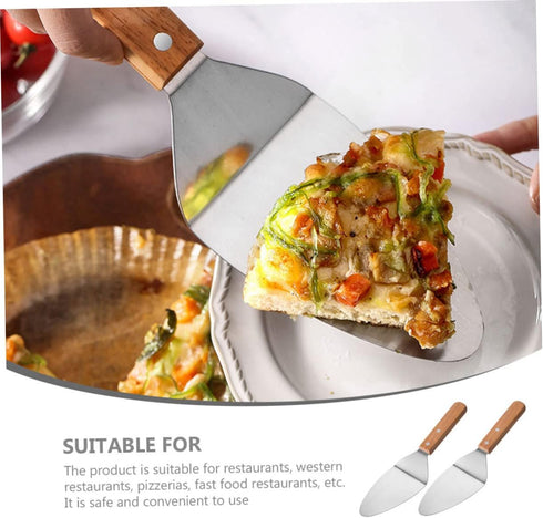 2Pcs Wooden Handle Pizza Shovel pizza spatula pizza cake holder cake server pie server pie cutter baking grilling cheese metal spatula for cooking...