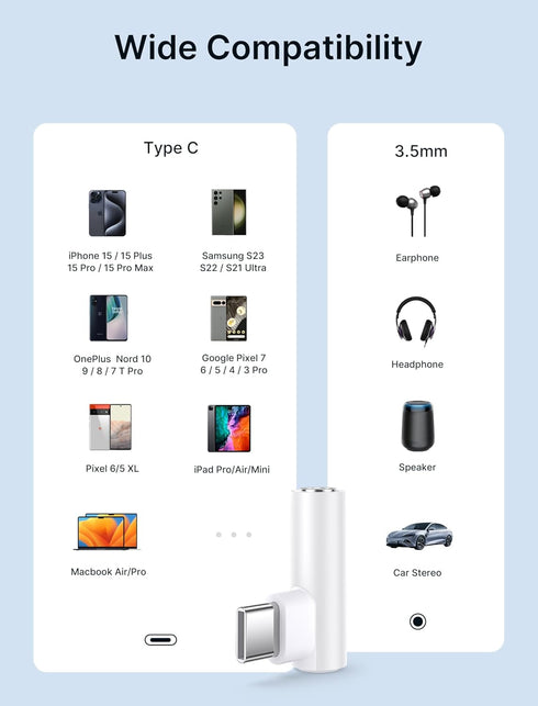 JSAUX 2 Pack Right Angle USB C to 3.5mm Audio Adapter, Type C to Aux Headphone Jack Adapter with 24bit DAC HiFi Dongle Compatible with Samsung Gal...