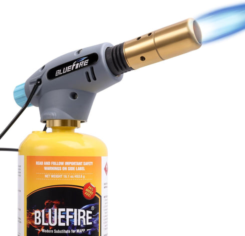 BLUEFIRE Handy Cyclone Torch Head Portable Brass Gas Torch Trigger Start Self-Ignition Nozzle Torch Fuel by MAPP MAP PRO Propane Gas Cylinder for ...