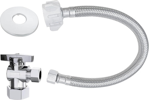 VINTEX Toilet Connector Plumbing kit?Complete Toilet Set Valve with 12" Long Stainless Steel Toilet Connector Hose?1/2 inch NOM Inlet x 3/8 inch O...