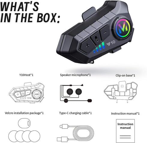 Motorcycle Helmet Bluetooth Headset, Outdoor Wireless Bluetooth 5.3 Headphone Speakers Noise Cancellation Intercom Communication Systems with IPX6...