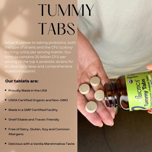Tummy Tabs - Vanilla Probiotic with Prebiotics 18 Billion CFUs, 4 Probiotic Strains, Daily Probiotic Supplement, Non-GMO, Dairy-Free and Gluten Fr...