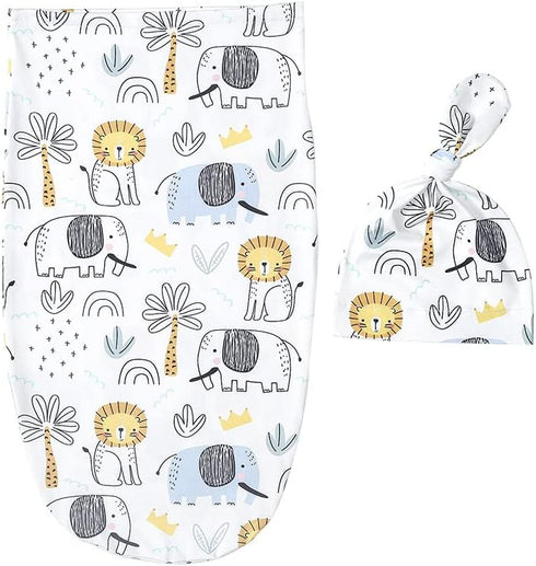 Baby Cocoon Swaddle Blanket Newborn Girl Swaddle and Headband Set Purple Soft Stretchy Flowers Floral Print Wrap Shower Gift (Animal)...