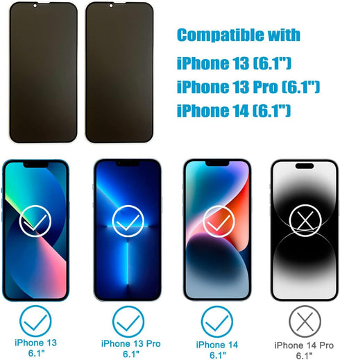 [2 Pack Matte Privacy Screen Protector for iPhone 13/iPhone 14/iPhone 13 Pro, Anti-Glare Anti-Spy Tempered Glass Film 6.1 inch, Rounded Edge Full ...
