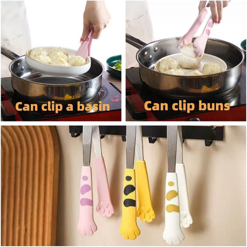 Stainless Steel Cooking Tongs Cat Tongs kitty tongs Food Clips Kitchen Tongs Cute Cat Paw Shape Tongs for Cooking BBQ Sweets Grilling ice cake bak...