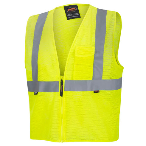 Pioneer High Visibility Tricot Mesh Zip-Up Safety Vest, Reflective Tape, Yellow/Green, Unisex, 4XL, V1060360U-4XL...