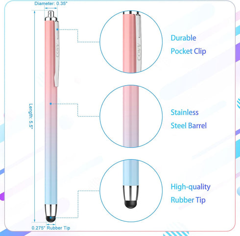 Stylus Pens for Touch Screens, High Sensitivity Stylus for iPad iPhone Samsung Galaxy and Tablets (6 Pcs, Gradient Pink/Green/Purple/Blue/Light Pi...