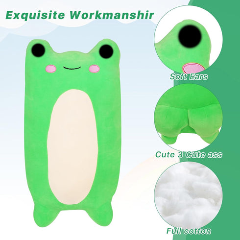Cute Long Frog Plush Toy, 12Inch Adorable Green Frog Stuffed Animal with Butt, Frog Boby Pillow Kawaii Big Squishy Frog Plushies Hugging Throw Pil...