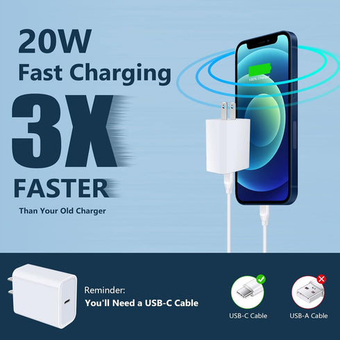 USB C Wall Charger Fast Charging Adapter for iPhone 15/15 Pro/15 Pro Max/15 Plus/14 Pro Max/13 Pro Max/12 Mini/SE, 20W PD 3.0 Quick Charger Block ...