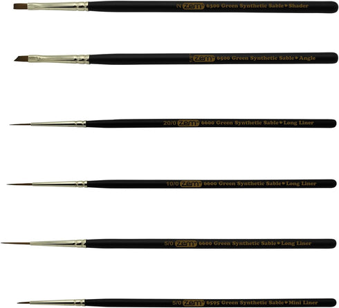 ZEM Brush Synthetic Sable Detail Brush Set Sizes Long Liners 20/0,10/0,5/0 Mini Liner 5/0, Angle 1/8", Shader 2...