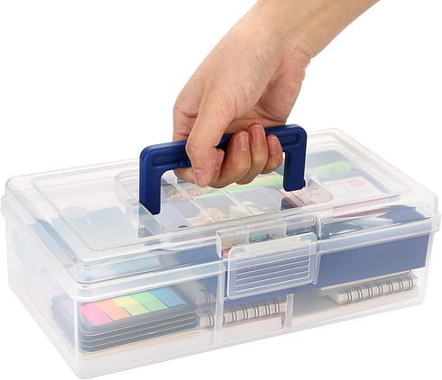 BTSKY Clear Plastic Storage Box with Removable Tray Multipurpose Stationery Storage Box with Handle Handy Sewing Box Art Craft Supply Organizer Ho...