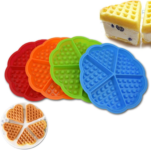 Waffle Mold?Waffle Nonstick Silicone Mold?Silicone Waffle Mould,4 Pcs Heart Shape Silicone Waffle Maker Baking Mold 5 Cavity Pancake Muffin Mold...