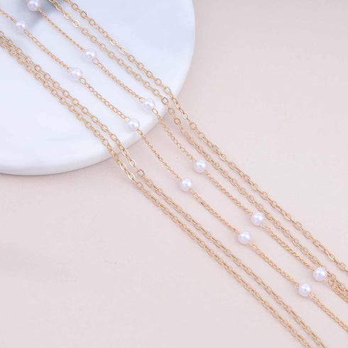 Boho Layered Emerald Pearl Choker Necklace Gold Emerald Pendant Necklace Tiny Pearl Station Necklace Green Gemstone Necklace Chain Jewelry for Wom...