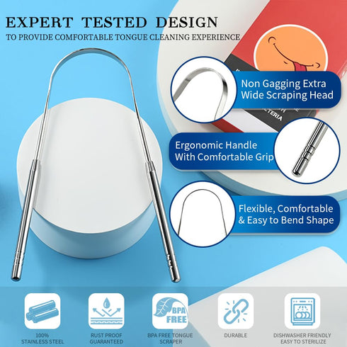 4 Pack Tongue Scraper for Adults, 100% Stainless Steel, Tongue Scrubber, Easy to Use, Tongue Cleaner for Oral Care & Hygien, Reduce Bad Breath...